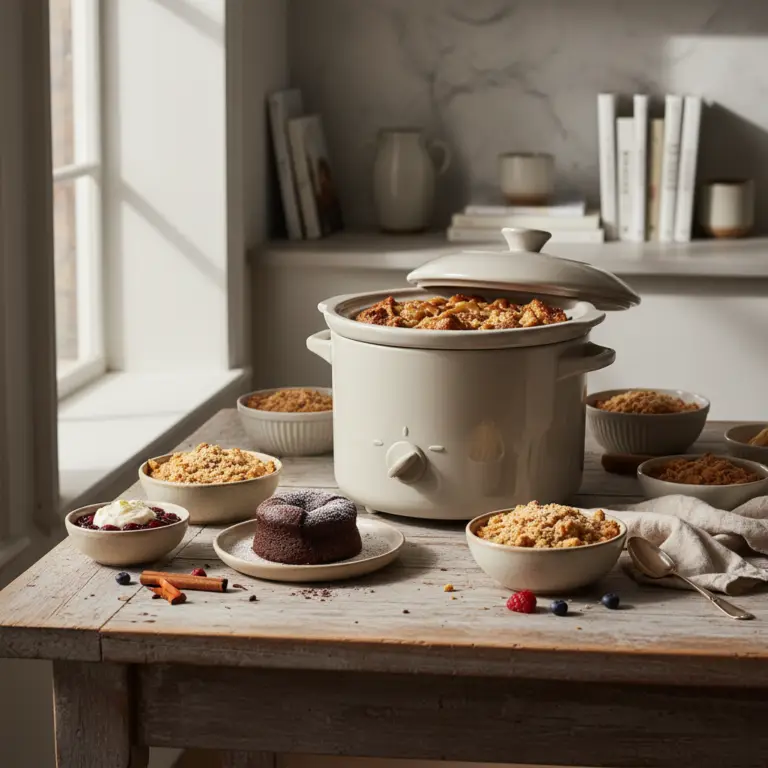 Ilustração editorial: 5 Low-Carb Slow Cooker Desserts That Save 30 Minutes Daily