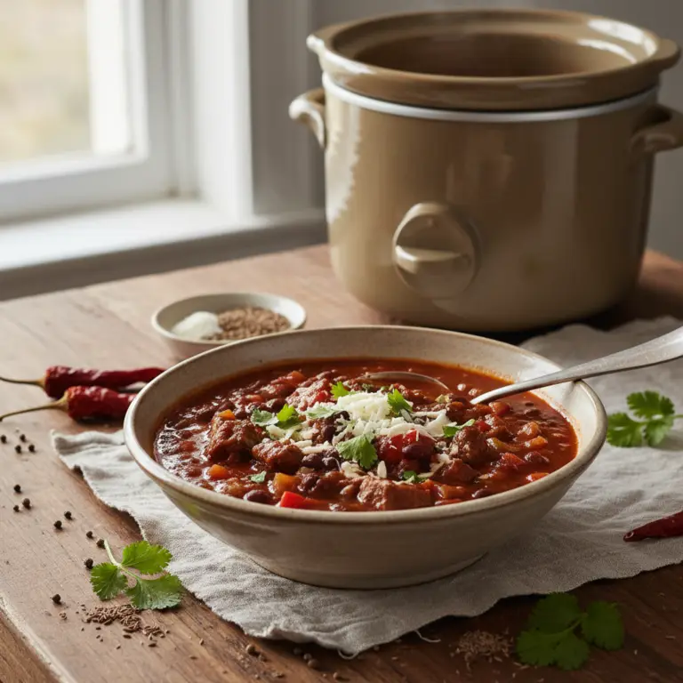 Ilustração editorial: Low Carb Crock Pot Chili: 5 Steps to Perfect 6g Net Carb Bowls