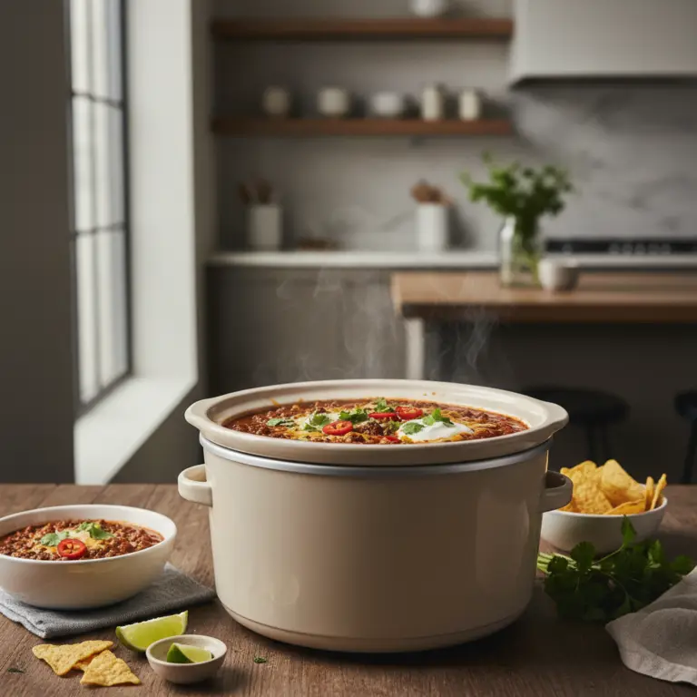 Ilustração editorial: Slow Cooker Beef Chili: 1-Pot Low-Carb Comfort in 8 Hours