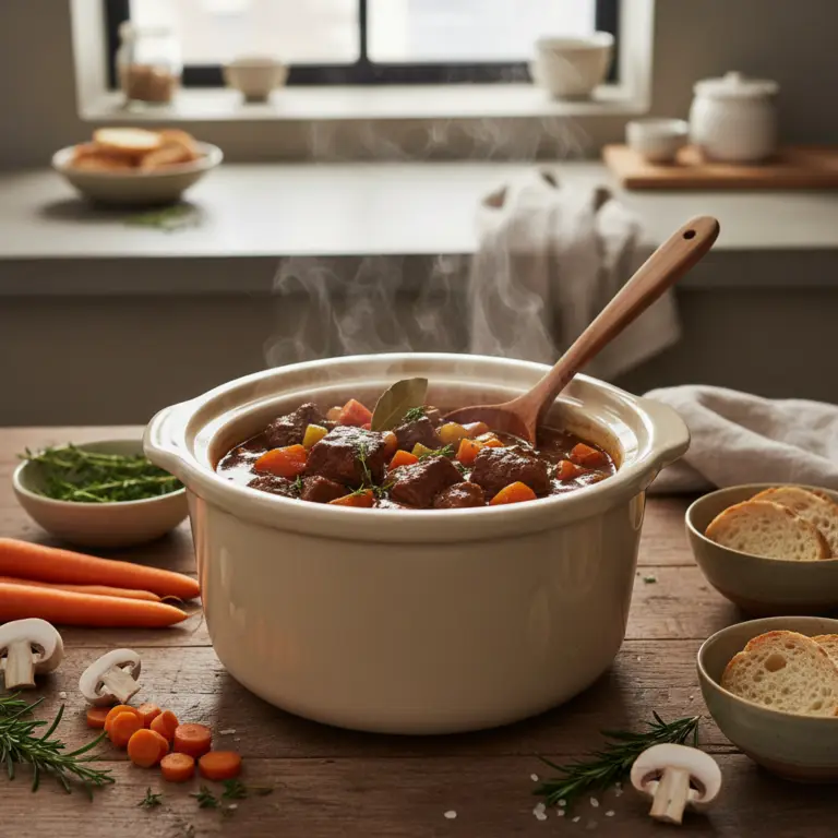 Ilustração editorial: Slow Cooker Beef Stew: 3 Secrets for Low-Carb Success