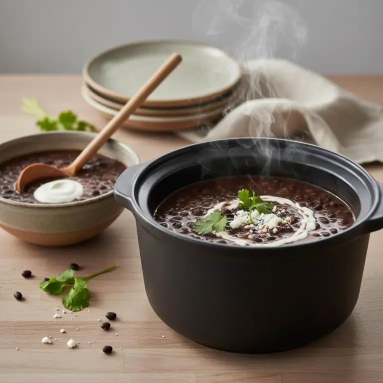 Ilustração editorial: Slow Cooker Black Bean Soup: 3 Secrets for Perfect Texture