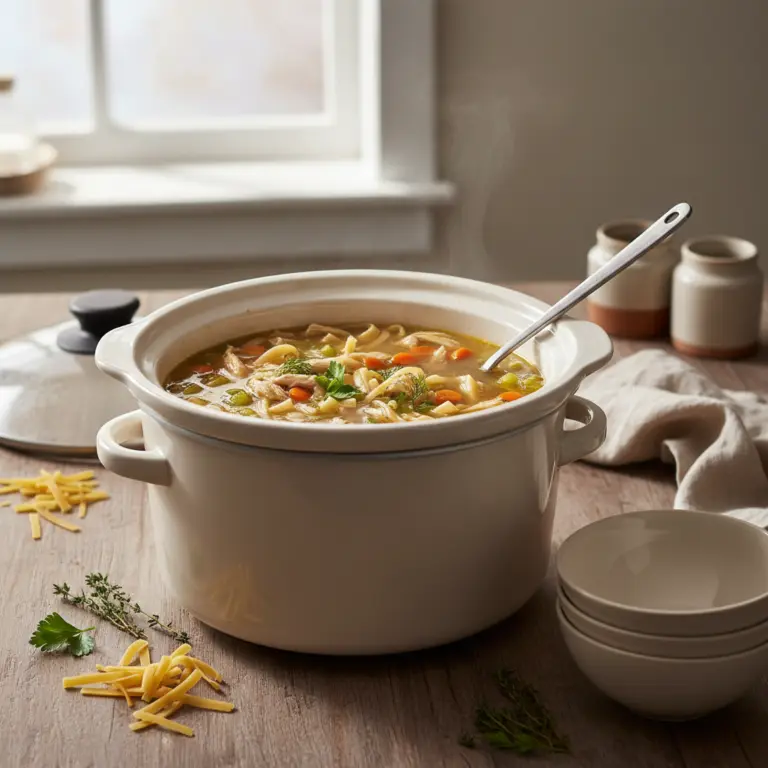 Ilustração editorial: Slow Cooker Chicken Noodle Soup: 3 Secrets for Keto Success