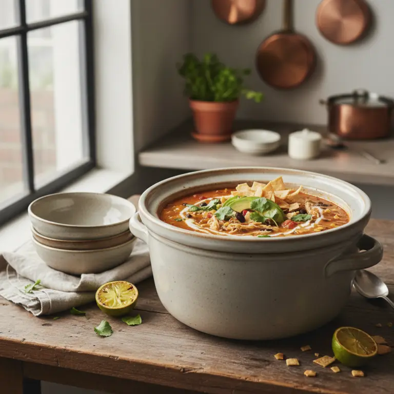 Ilustração editorial: Slow Cooker Chicken Tortilla Soup: 5-Step Low-Carb Guide