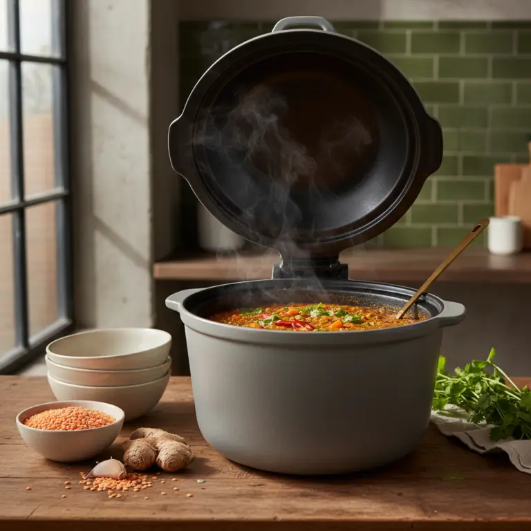 Ilustração editorial: Slow Cooker Lentil Curry: 1 Simple Method for 4 Perfect Meals