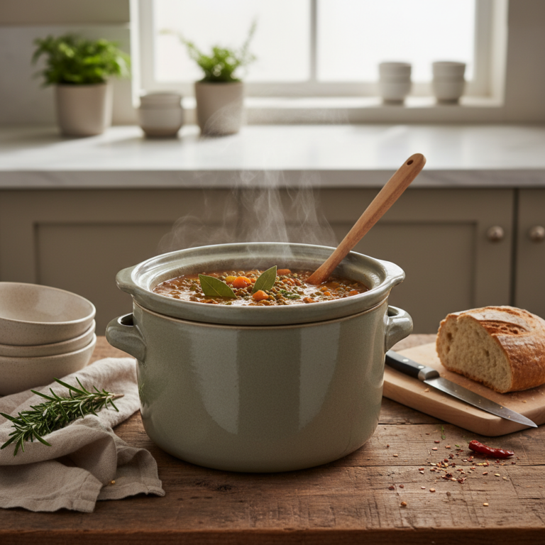 Ilustração editorial: Slow Cooker Lentil Soup: 1 Simple Method for 8 Servings