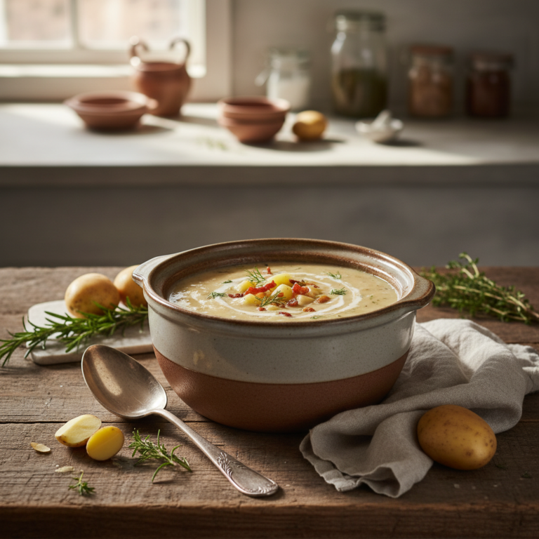 Ilustração editorial: Slow Cooker Potato Soup: 3 Secrets for Creamy Low-Carb Results