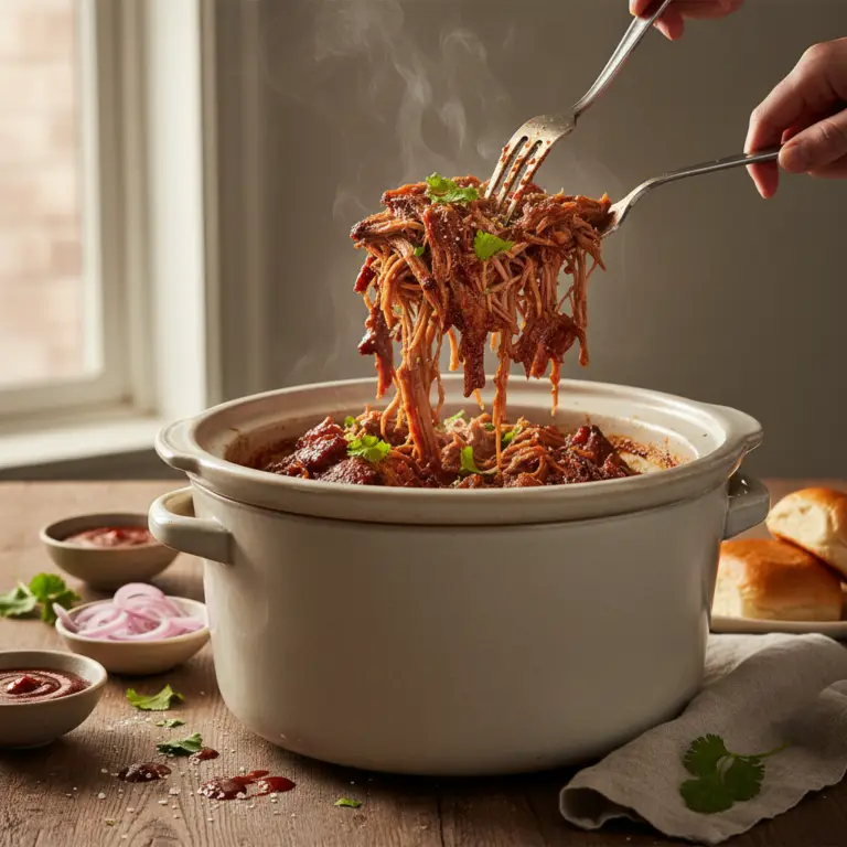 Ilustração editorial: Slow Cooker Pulled Pork: The 10-Hour Low-Carb Guide