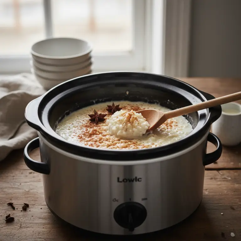 Ilustração editorial: Slow Cooker Rice Pudding: 3 Steps to Perfect Creamy Comfort
