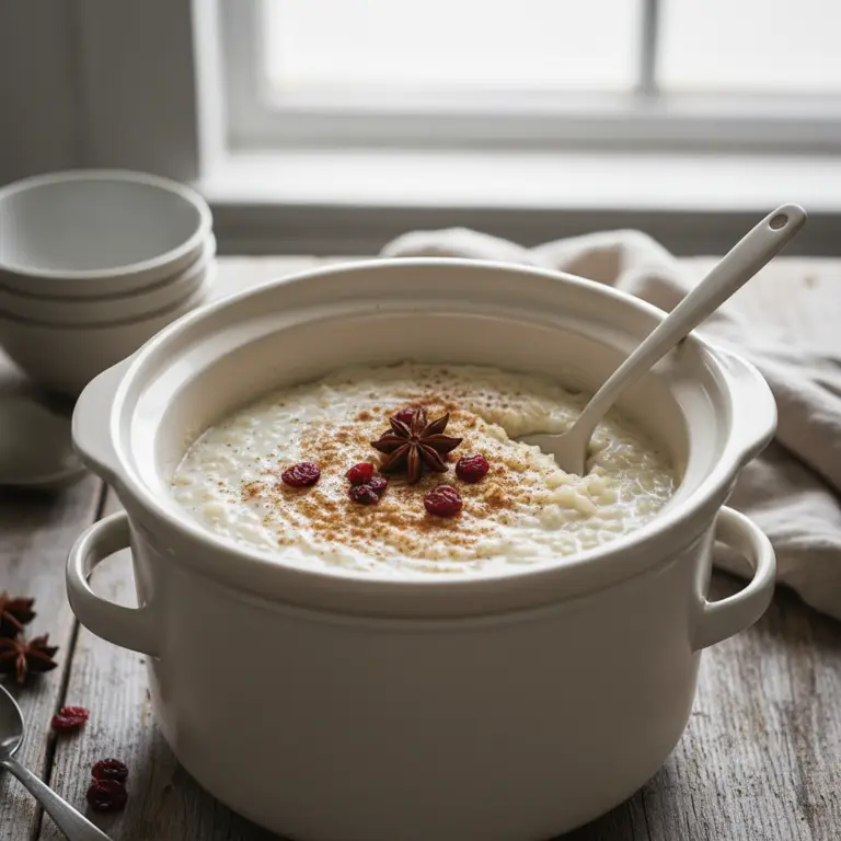 Ilustração editorial: Slow Cooker Rice Pudding: 3 Steps to Perfect Creamy Texture