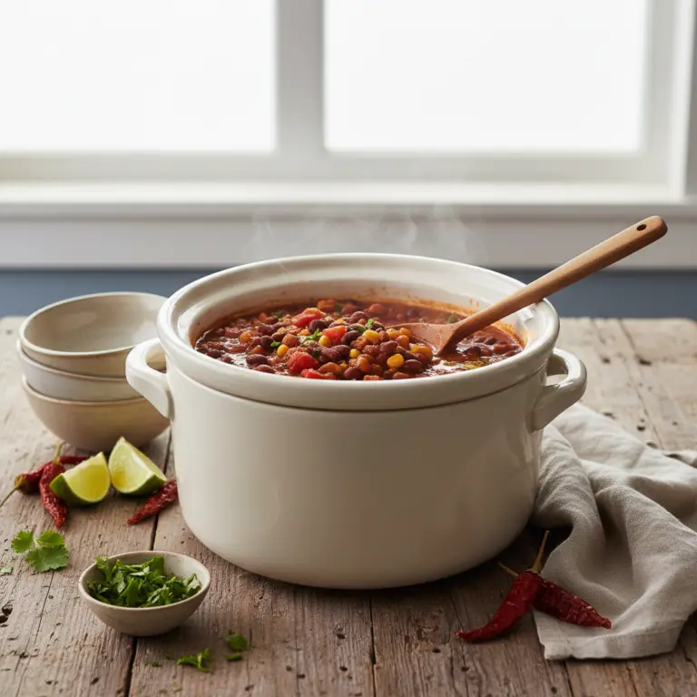Ilustração editorial: Slow Cooker Vegetarian Chili: 5 Tips for Low-Carb Success