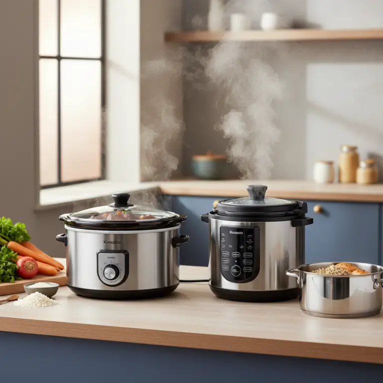 Ilustração editorial: Slow Cooker vs Pressure Cooker: 3 Factors for Low-Carb Success