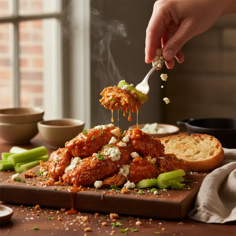 Ilustração editorial: Slow Cooker Buffalo Chicken: The 15-Minute Crispy Finish