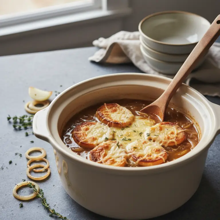 Ilustração editorial: Slow Cooker French Onion Soup: 1 Perfect Low-Carb Version