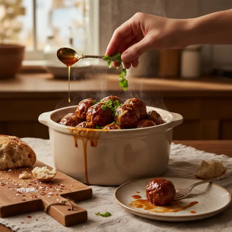 Ilustração editorial: Slow Cooker Meatballs: 3-Step Low-Carb Sweet & Spicy Guide