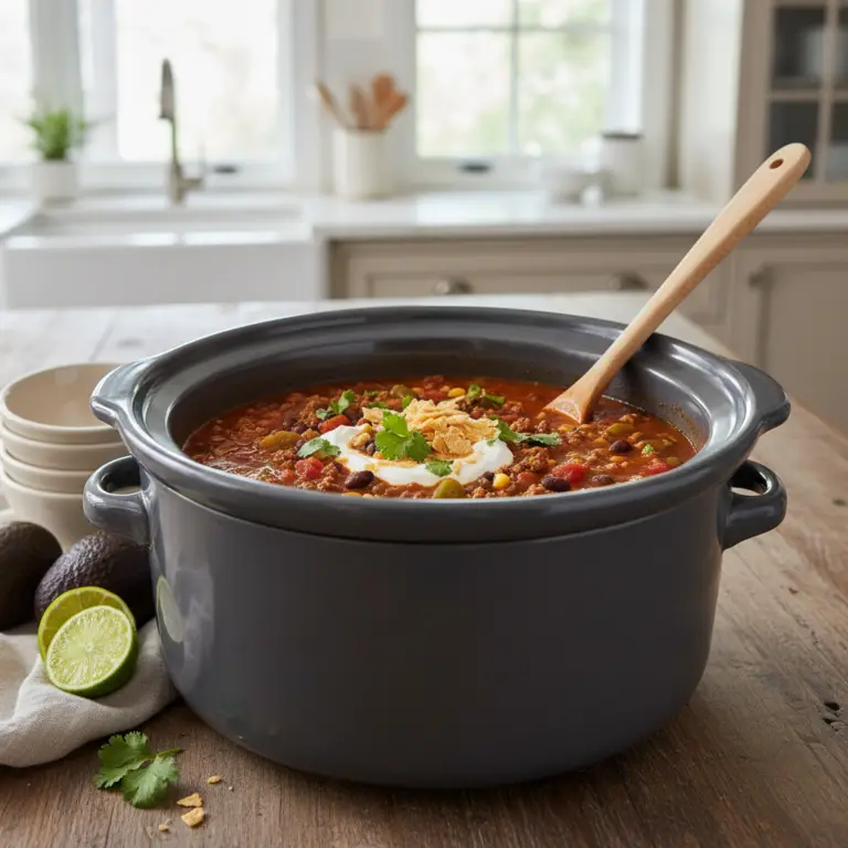 Ilustração editorial: Slow Cooker Taco Soup: 3 Secrets for Low-Carb Flavor