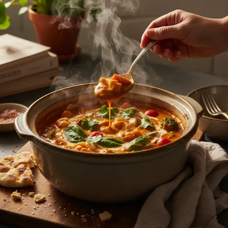 Ilustração editorial: Slow Cooker Vegetable Curry: 5-Ingredient Low-Carb Success